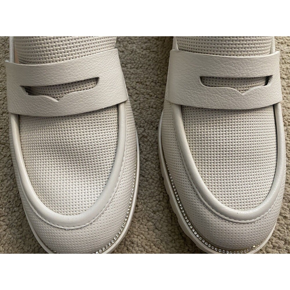 Luz da Lua Tramado Strass Lug Sole Loafers Off White Leather Chunky Y2K Size 10 - Picture 3 of 11